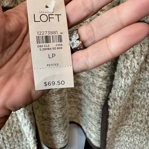 Beige Open Cardigan with Brown Trim -Short Sleeves-,Collar- LP-NWT - Picture 6 of 6